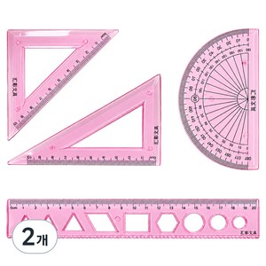 바코젤 소프트 삼각자 각도기 20cm 자 세트, 핑크, 2개