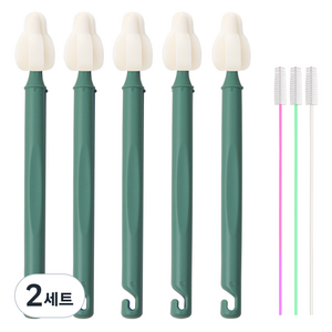 하이비 젖병 젖꼭지 세척솔 몽글이 롱 미니솔 5p + 빨대솔 3p 세트, 2세트, 올리브그린