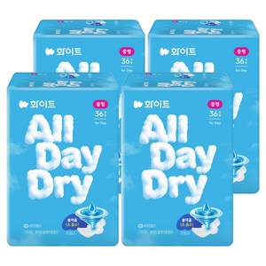 유한킴벌리 화이트 올데이드라이 생리대 날개형, 중형, 36개입, 4개