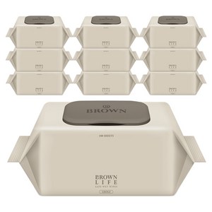 브라운라이프 그레이지 도톰한 아기 물티슈 대용량 저자극 캡형, 50g, 100매, 10개