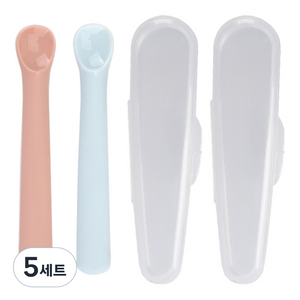 데일리라이크 봉봉 이유식 스푼 1단계 2p + 휴대용 케이스 2p 세트, 스푼(스트로베리 + 스카이블루), 5세트