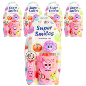 비브라이트 어린이용 LED 타이머칫솔 + 양치컵 + 칫솔모커버 핑키냐옹, 5세트