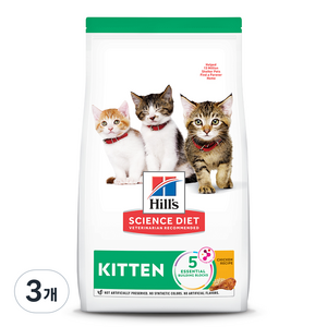 힐스사이언스다이어트 고양이 치킨 레시피 기능성 사료, 키튼, 1.58kg, 3개