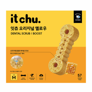 잇츄 강아지 오리지널 옐로우 덴탈껌 M 57p, 밀웜 + 마누카꿀 혼합맛, 912g, 1개
