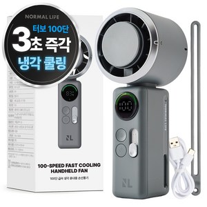 노멀라이프 100단 급속 냉각 에어컨 휴대용 손선풍기 + 스트랩 세트, 차콜 그레이, NL-26PF03DG