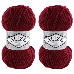 alize 마마니트 슈퍼라나 맥시 뜨개실, 와인, 2개