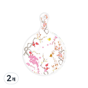 로엠디자인 양면 원형 서빙 도마 보드 로맨틱연지색floral, 버드, 2개