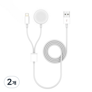 루아러블 애플워치 호환 충전독 마그네틱 USB 고속 충전기 충전 케이블 2in1, 화이트, 2개