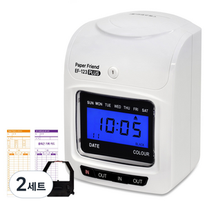 현대오피스페이퍼프랜드 출퇴근기록기+카드 100개, EF-123 PLUS, 2세트
