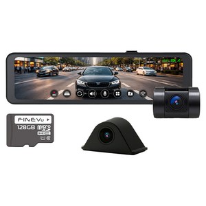 파인뷰 와이파이 룸미러 전후방 QHD 블랙박스 실외형 R7 POWER 출장설치, 전방카메라 + Micro SD 카드 + 어댑터, 128GB