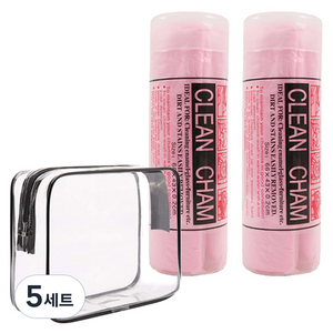 Y플러스원 습식 스포츠타월 66 x 43 cm 2p + 휴대 파우치 세트, 타올(핑크), 파우치(투명블랙), 5세트