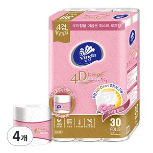 빈다 4D Deluxe 엠보싱 화장실 티슈 퍼스트로즈, 23m, 30롤, 4개
