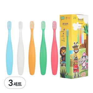 브리스틱 에르고 2단계 어린이 칫솔, SKY BLUE, WHITE, ORANGE, GREEN, PINK, 5개입, 3개