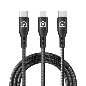 홈플래닛 PD 60W CtoC 초고속충전 볼트우븐 단선방지 케이블, 블랙, 3개, 2m