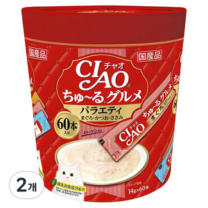 챠오츄르 고양이 구루메 버라이어티 간식 60p, 혼합맛(참치/가다랑어/닭가슴살), 840g, 2개
