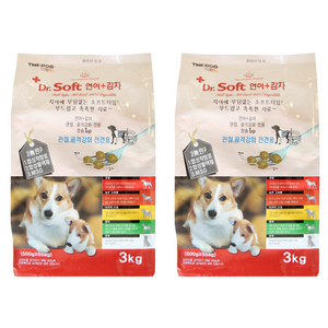 더독 전연령 강아지 닥터소프트 사료 감자, 연어, 3kg, 2개