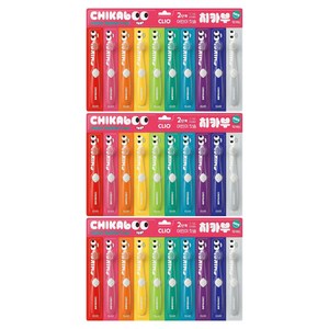 크리오 치카부 2단계 어린이 칫솔, 혼합색상, 10개입, 3개