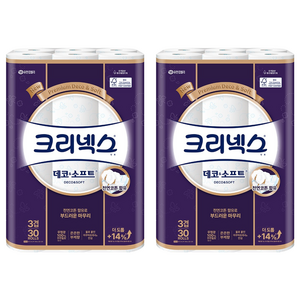 크리넥스 3겹 데코&소프트 천연펄프 고급롤화장지, 27m, 30개입, 2개