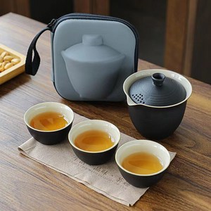 휴대용 다도 세트, 1세트, 주전자 + 잔 3p + 보관파우치, 블랙(다도)