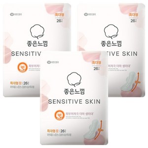 좋은느낌 센서티브 스킨 생리대 날개형, 특대형, 26개입, 3개
