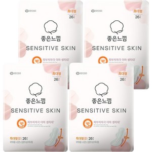 좋은느낌 센서티브 스킨 생리대 날개형, 특대형, 26개입, 4개