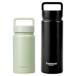 글라스락 스포티 핸들 텀블러 350ml + 텀플락 스포티 핸들 텀블러 500ml, 페일그린 + 블랙, 850ml, 1세트