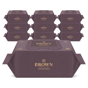 브라운 네이처 마일드 엠보싱 저자극 아기물티슈 캡형, 70g, 70매, 10개