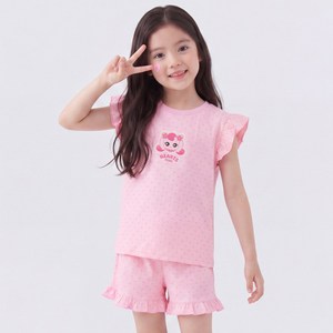 프리미에팜 여아용 통기성 캐치 티니핑 순면 5부 상하의 세트 64275