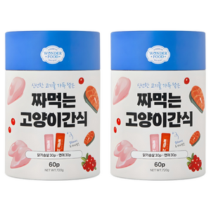 원더푸드 짜먹는 고양이 간식 60p, 혼합맛(닭가슴살/연어), 720g, 2세트