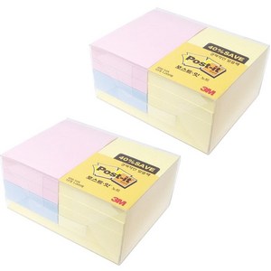 포스트잇 노트 알뜰팩 656-10A, 노랑 + 분홍 + 파랑, 1000매, 2개