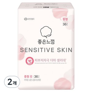 좋은느낌 센서티브스킨 생리대 날개형, 2개, 36개입, 중형