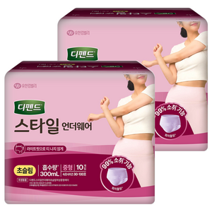 디펜드 여성용 스타일 팬티 언더웨어 라이트핏 초슬림 성인기저귀, 중형, 10개입, 2개