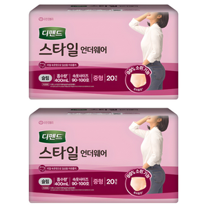 디펜드 여성용 스타일 언더웨어 라이트핏 성인기저귀 슬림, 중형, 20개입, 2개