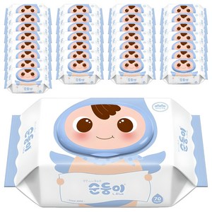 순둥이 오리지널 플러스 엘블루 아기물티슈 캡형, 75g, 70매, 30세트