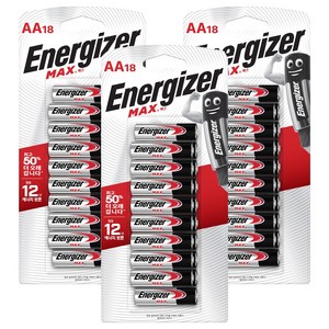 에너자이저 알카라인 맥스 AA 건전지, 18개입, 3개