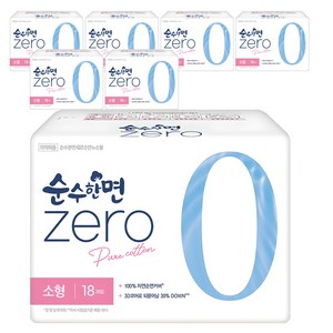 순수한면 제로 순면 생리대 날개형, 소형, 18개입, 6개