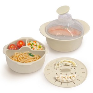 퍼기 유아용 이중 스팀 촉촉 찜기 세트, 찜기+ 찜발이 + 디바이더, 1개, 아이보리