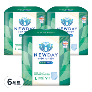 뉴데이 남성용 언더웨어 울트라슬림 성인기저귀, 대형, 9매입, 6세트