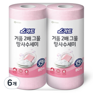 스카트 거품 2배 그물 망사 수세미, 핑크, 80개입, 6개