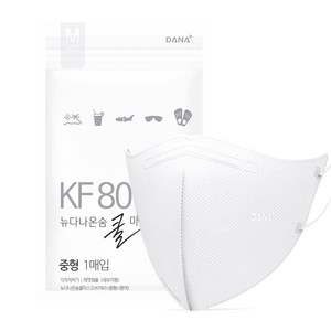 다나마스크 뉴다나온숨 쿨 새부리형 중형 KF80, 50개입, 1개, 흰색