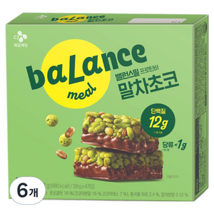 CJ제일제당 밸런스밀 저당 프로틴바 말차초코맛 4p, 152g, 6개