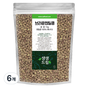 생생드림 브라운 렌틸콩, 1kg, 6개