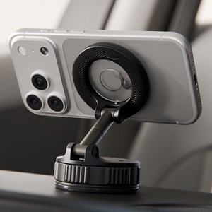 신지모루 맥세이프 360도 M 다이얼 에어락 접이식 진공 흡착 차량용 거치대, 1개, 블랙