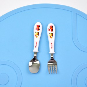 키친유 아동용 부릉부릉 편한 스텐 스푼포크 세트, 화이트, 1세트, 스푼 + 포크