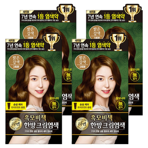 리엔 흑모비책 새치염색 크림, 밝은갈색, 4개
