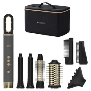 스카이 플래티넘 8in 1에어브러쉬 모발건조기 1500W + 가죽파우치, 블랙, SKY-PLT-D20A