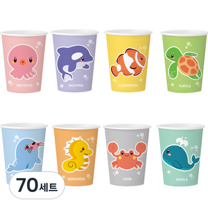이지앤 바다 동물 종이컵 184ml, 100개입, 70세트