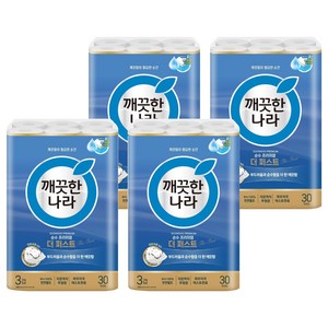 깨끗한나라 순수 프리미엄 더 퍼스트 천연펄프 3겹 고급롤화장지, 30m, 30개입, 4개