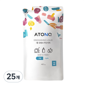 아토앤오투 1종 젖병 주방세제 리필 무향, 480g, 25개