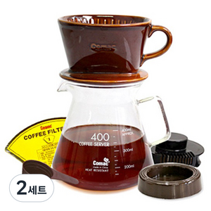코맥 자기 커피드립세트, 커피서버 + 자기드리퍼 + 여과지 + 계량스푼 + 받침대, 400ml, 2세트